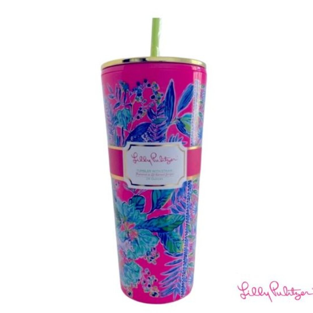 Lilly Pulitzer Double wall tumbler with lid and reusable straw 24oz NWT